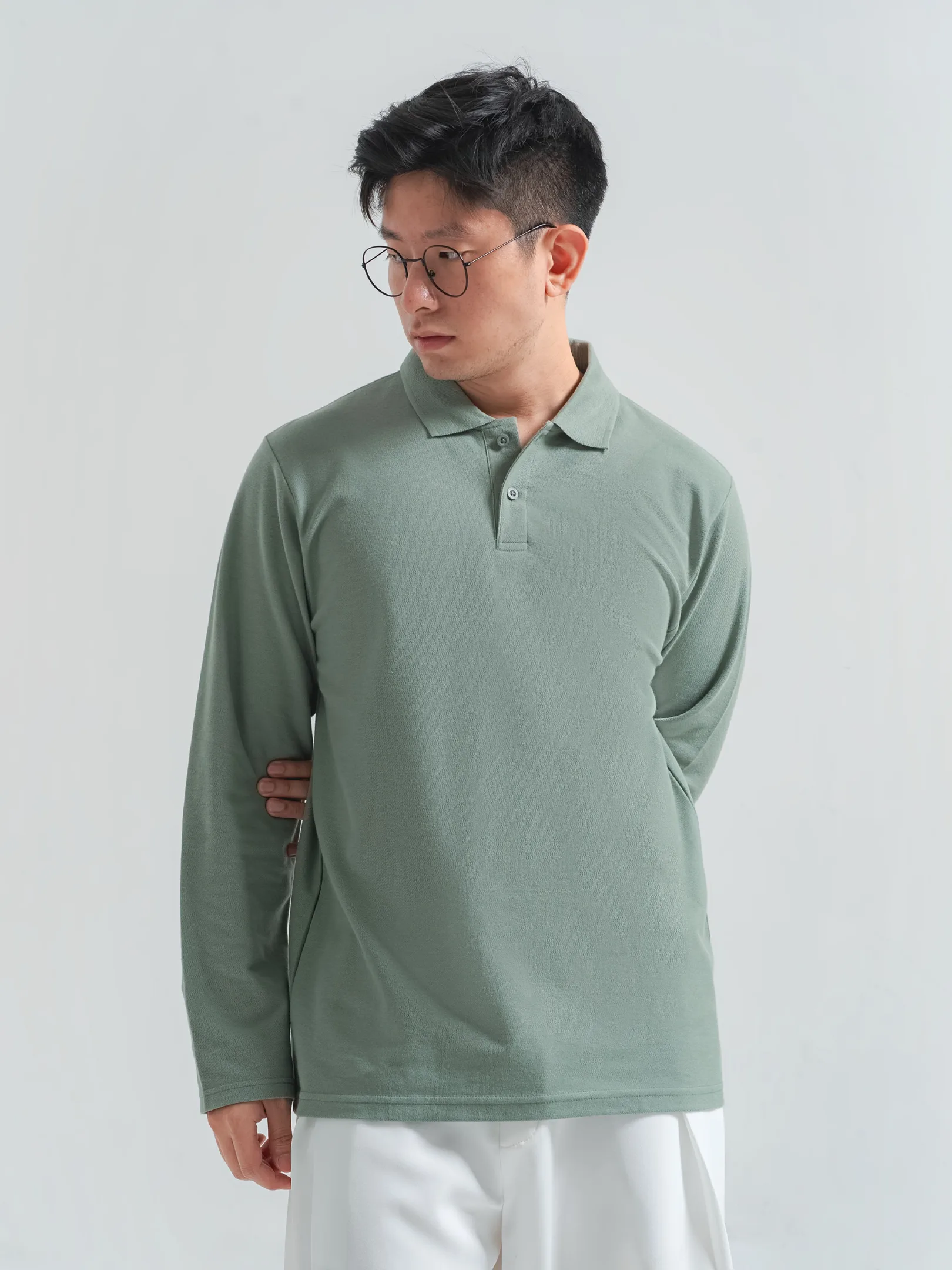 Longsleeve Rise Polo Sage Green