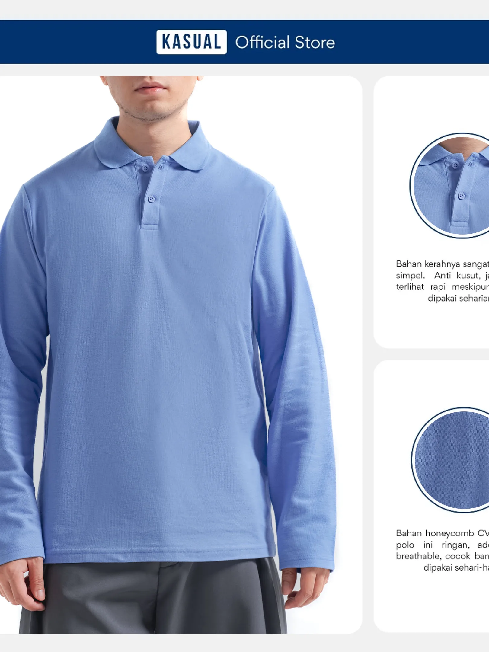 Longsleeve Rise Polo Ocean Blue