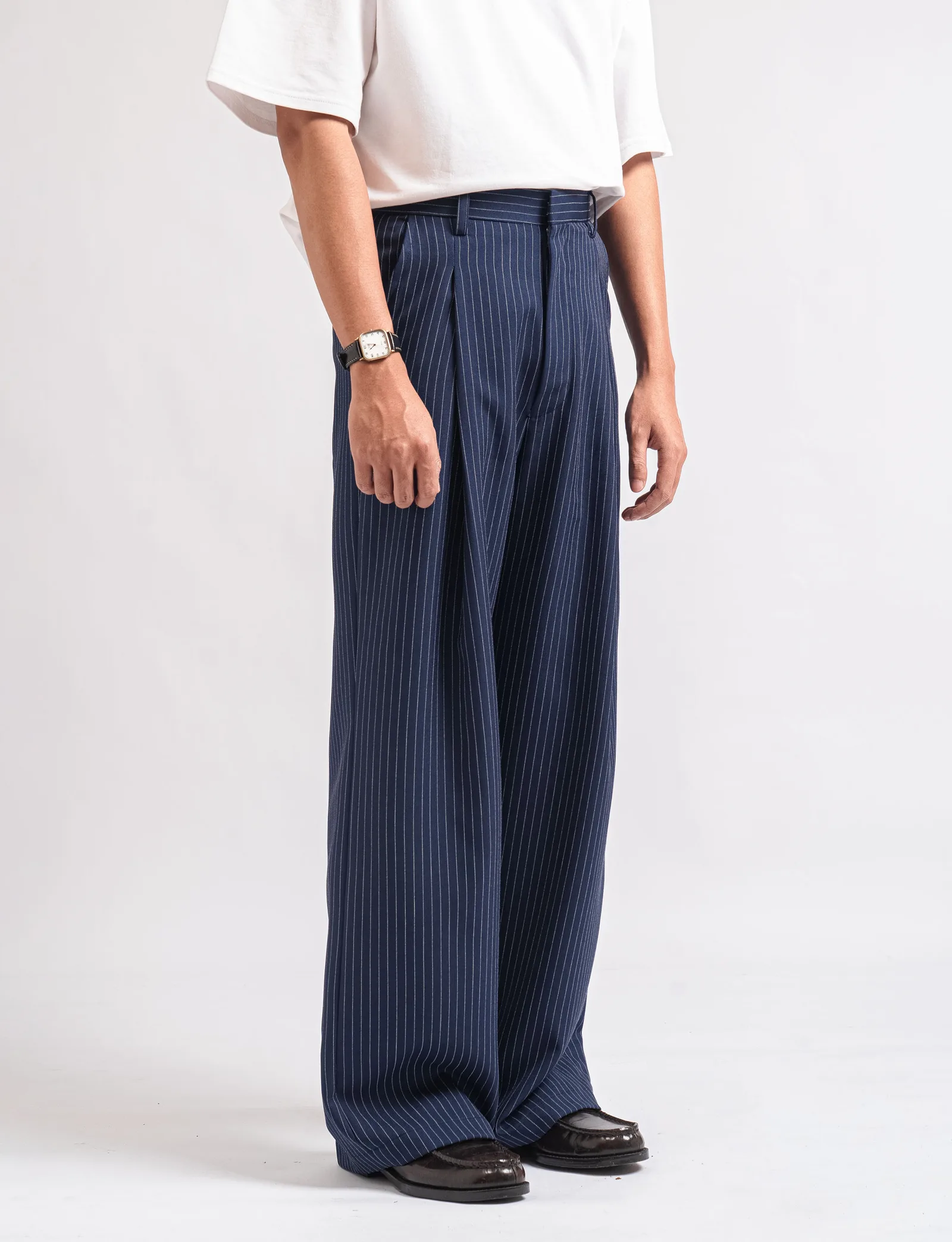 Navy Blue Stripe Classic Wide Pant