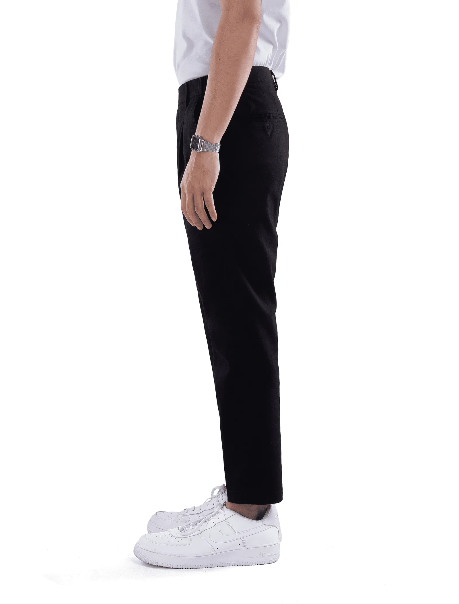 Black Smart Waist Ankle Chino