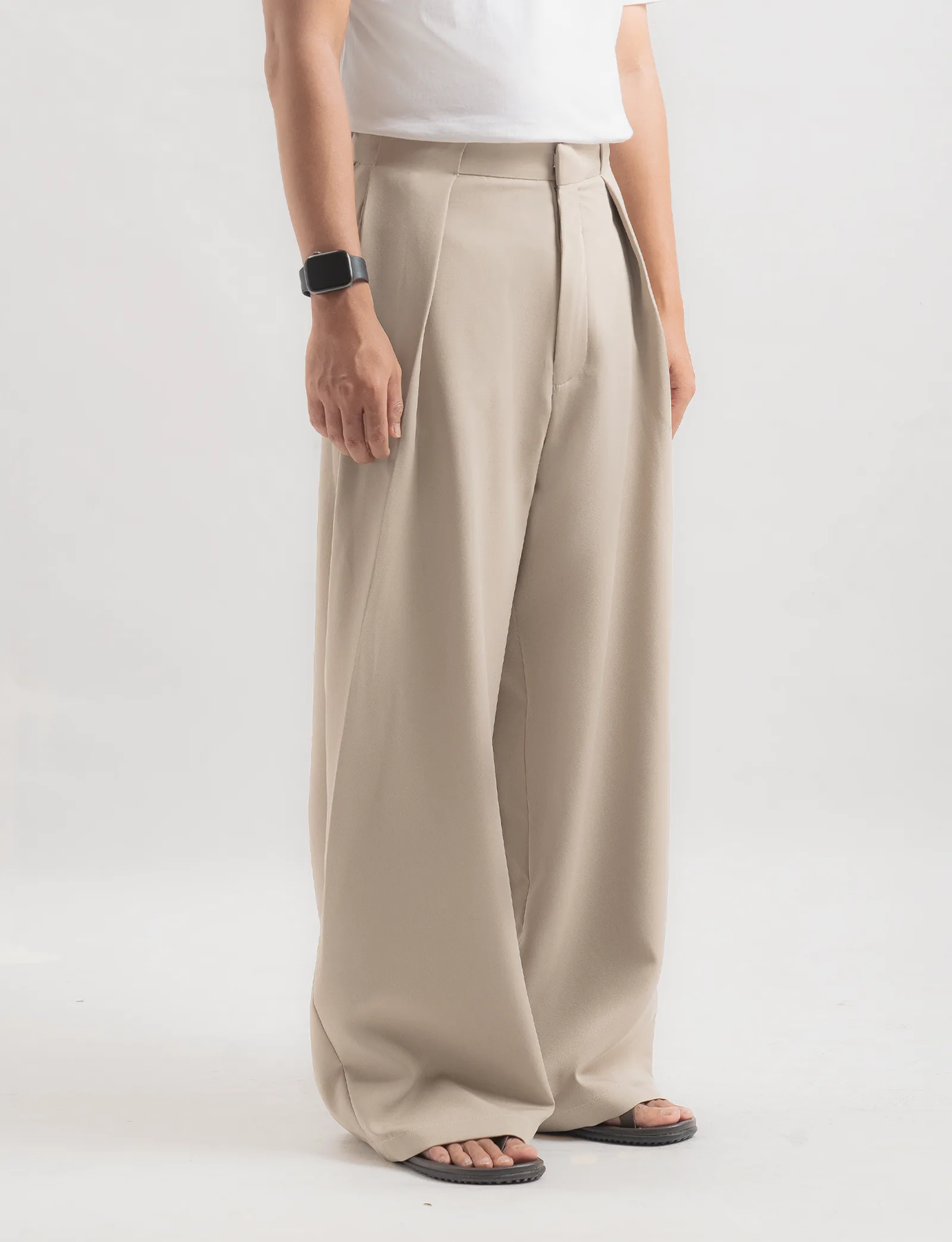 Cream Neu Pleated Wide Pant