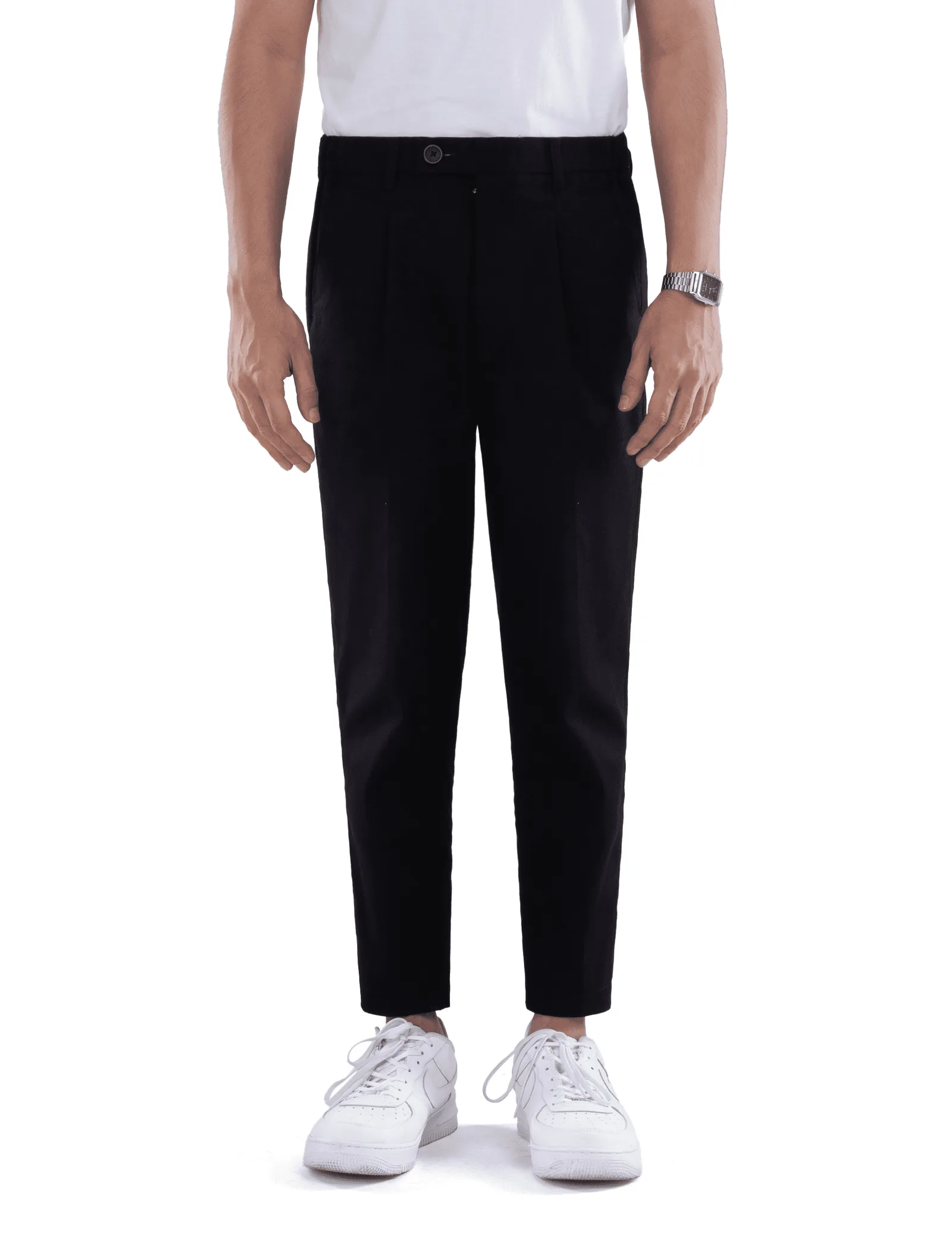 Black Smart Waist Ankle Chino