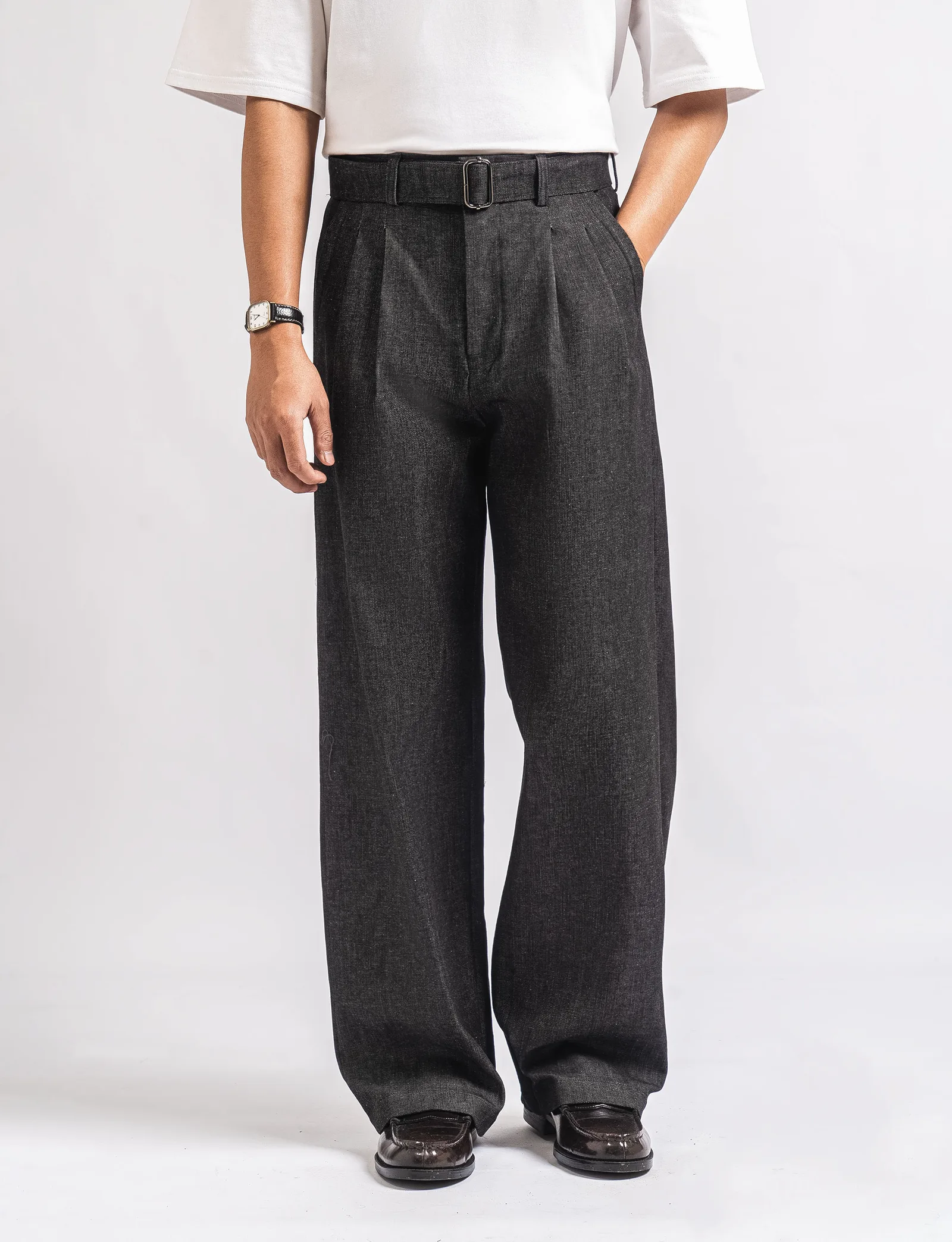 Black Elite Wide Raw Denim Pant
