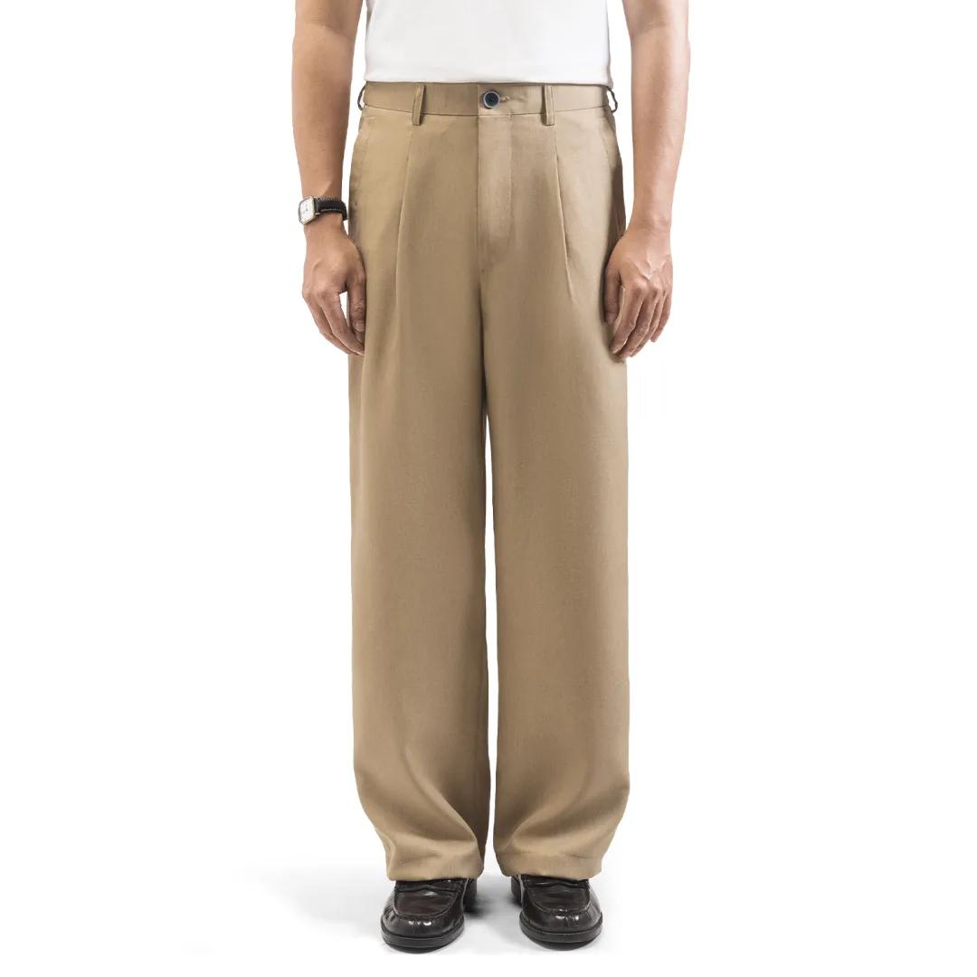 What regular fit means in men's pants: a khaki cut running straight from the thigh down