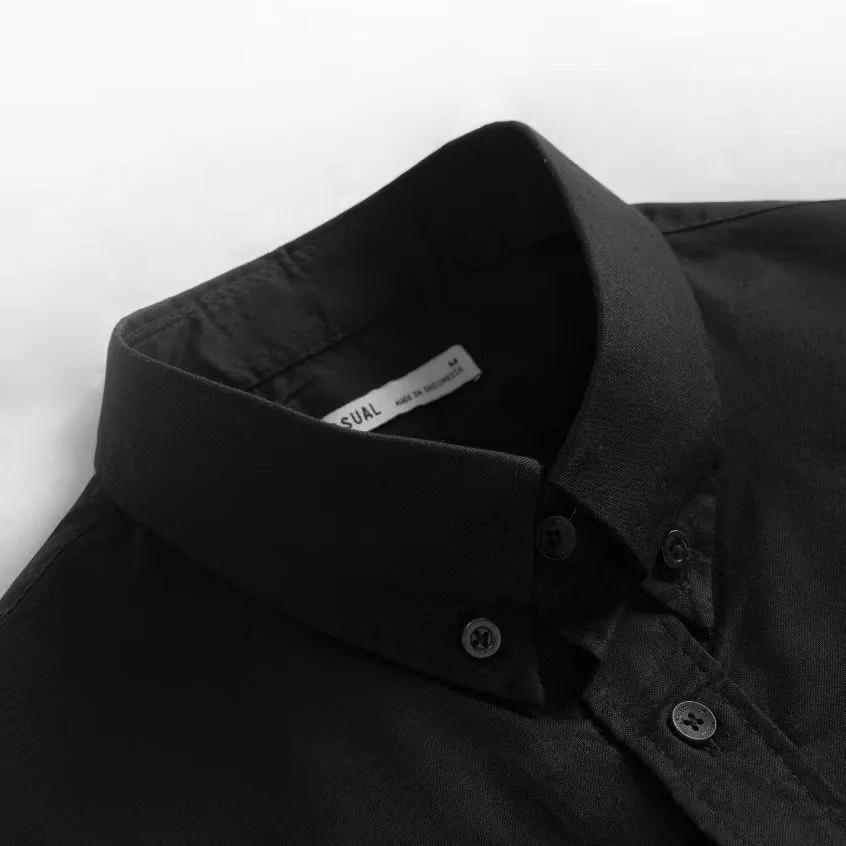 Men's black oxford shirt with a button-down collar
