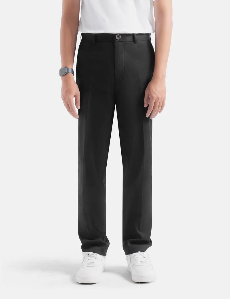 Men's black slim straight pants, cotton twill chino cut