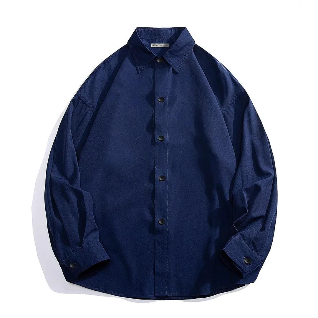 Men's navy boxy shirt, oversized shirt in a boxy cut