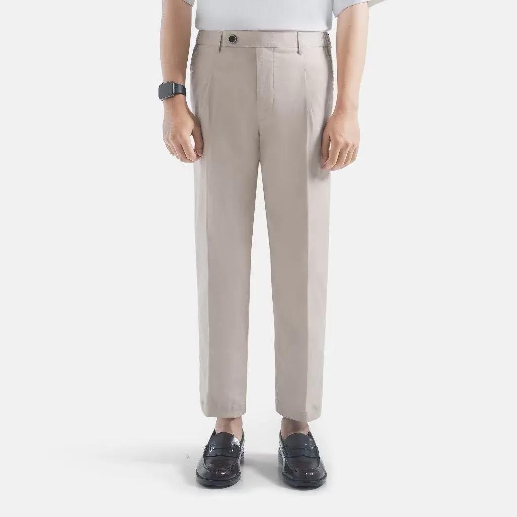 Cream ankle pants for men in cotton twill, ankle pants in a light shade
